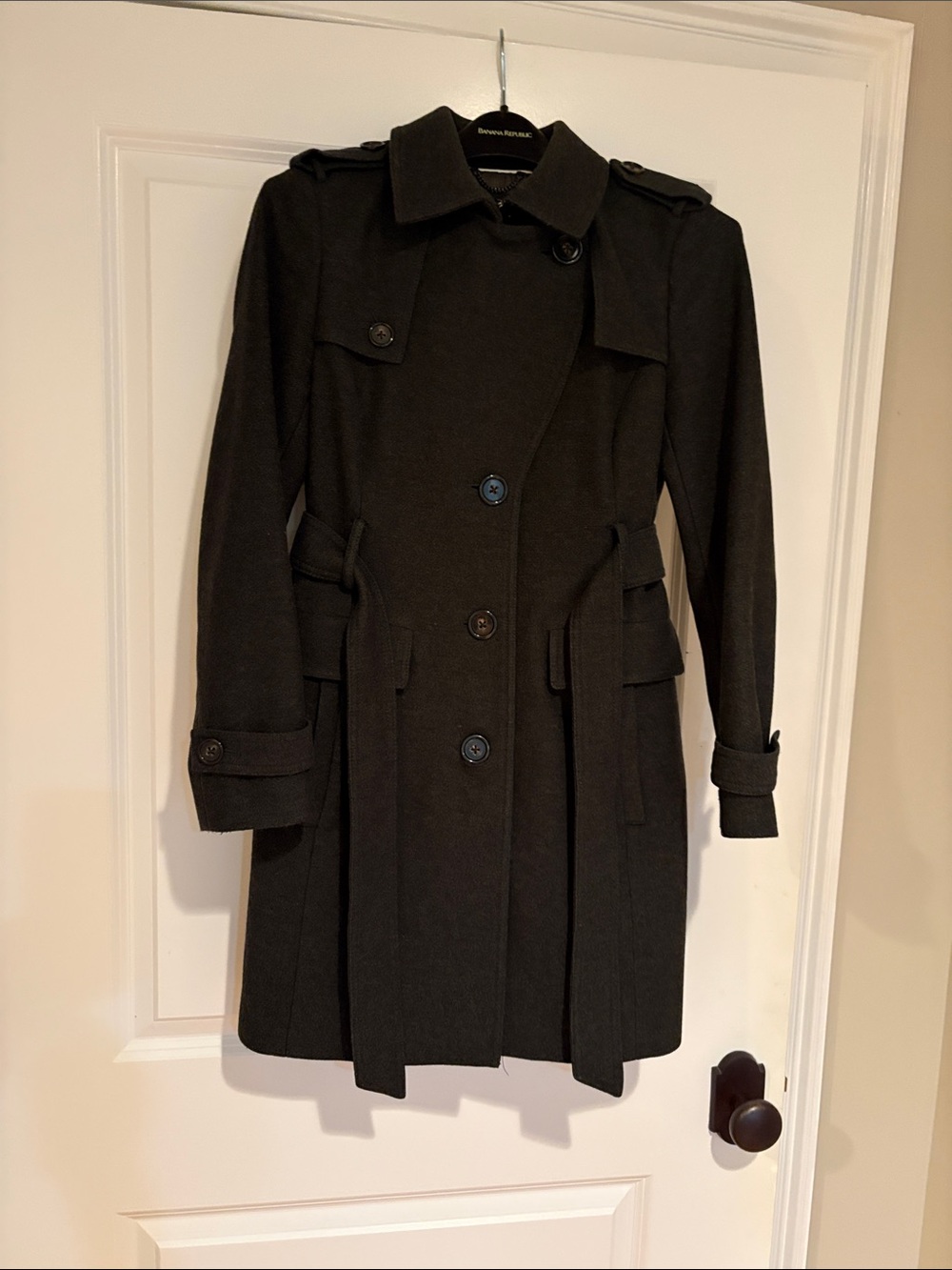 Banana Republic Black Wool Trench Coat with Waist Tie